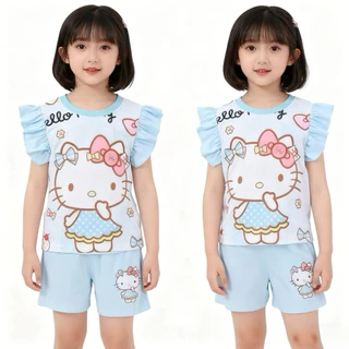 MC080 ชุดเด็ก ชุดแขนสั้นเด็ก ผ้านิ่มเด้ง คอลเลคชั่นใหม่เสื้อแขนสั้นพิมพ์ลายการ์ตูนน่ารัก แขนปีกนก