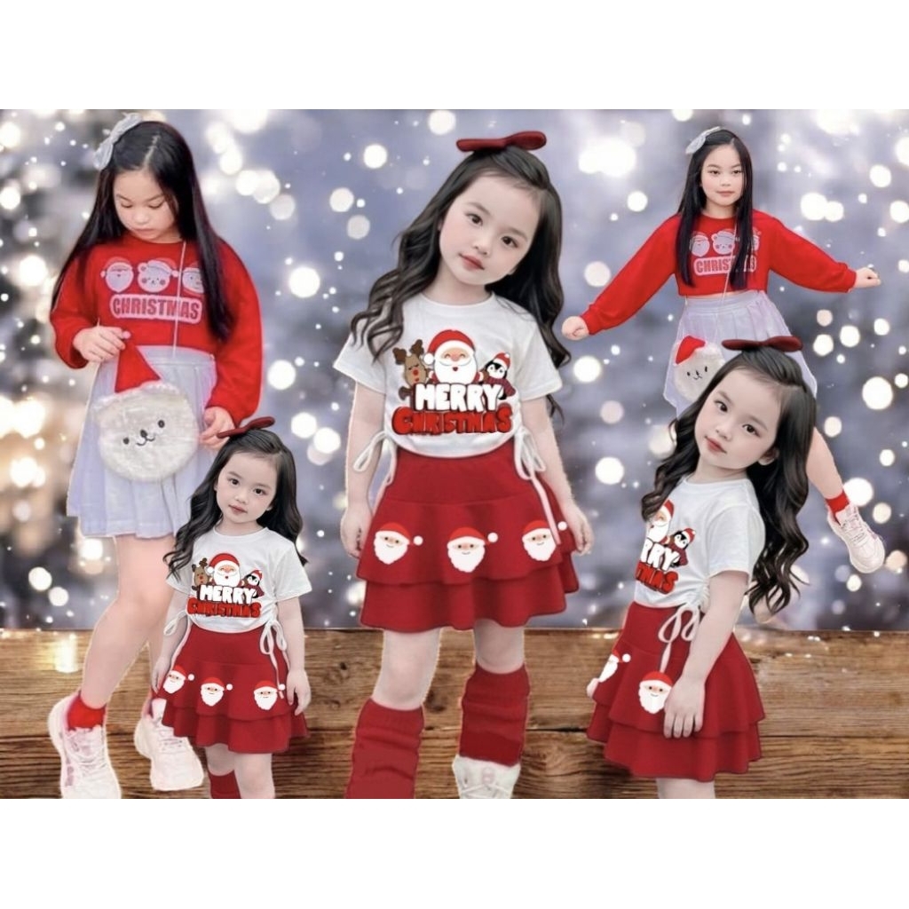 พร้อมส่งในไทย🇳🇱ชุดคริสมาสต์เด็กผู้หญิงชุดเซ็ต4ชิ้นน่ารักมากแถมกระเป๋าหมีใบใหญ่​ +กิ๊ฟติดผมสุดน่ารัก