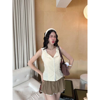 BY IRA Joy Top เสื้อกั๊กสายเดี่ยวกระดุมหน้า ผูกโบว์หลัง แต่งลูกไม้ งานน่ารัก