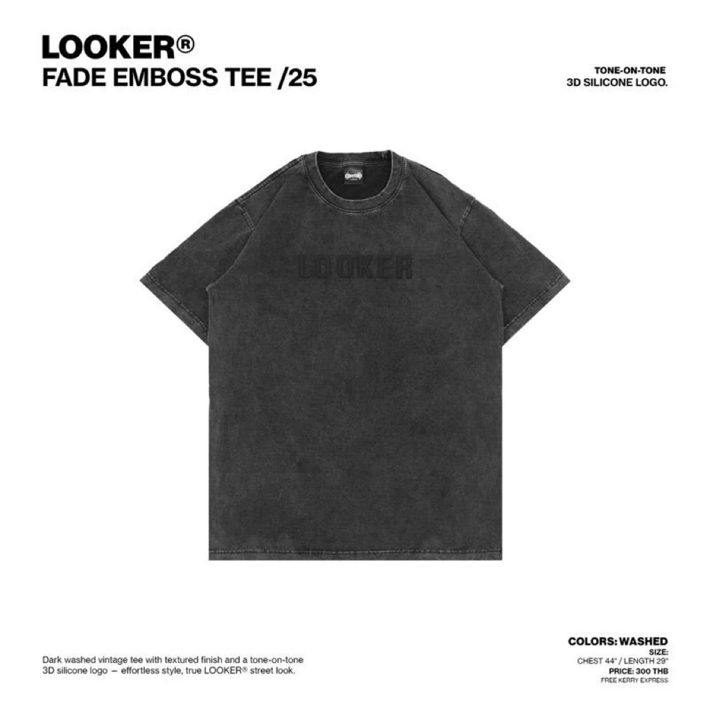 LOOKER — FADE EMBOSS TEE /25 เสื้อยืดผ้าฟอกเฉดเทา