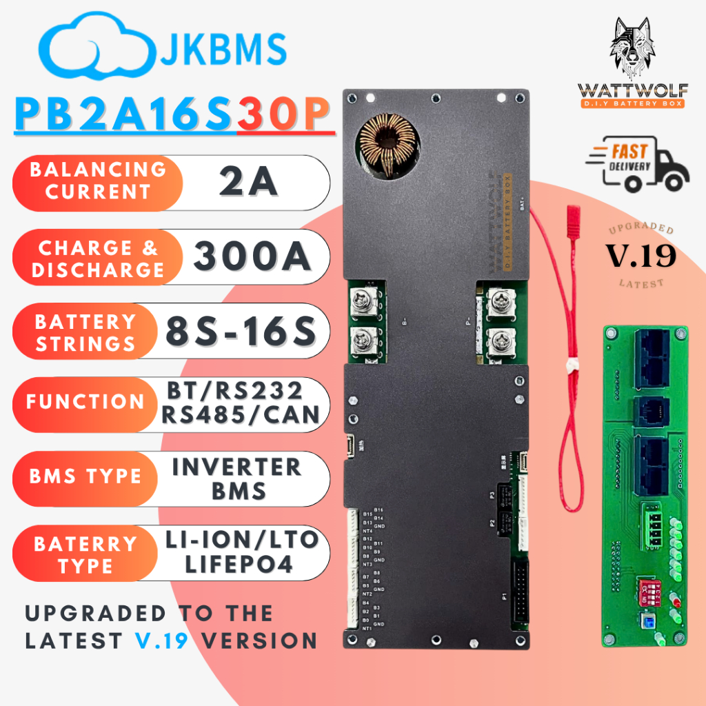 JK BMS PB2A16S15P PB2A16S20P และ JK LCD 4.3 นิ้ว V.19 ระบบจัดการแบตเตอรี่ลิเธียม กระแสบาลานซ์เซลล์ 2