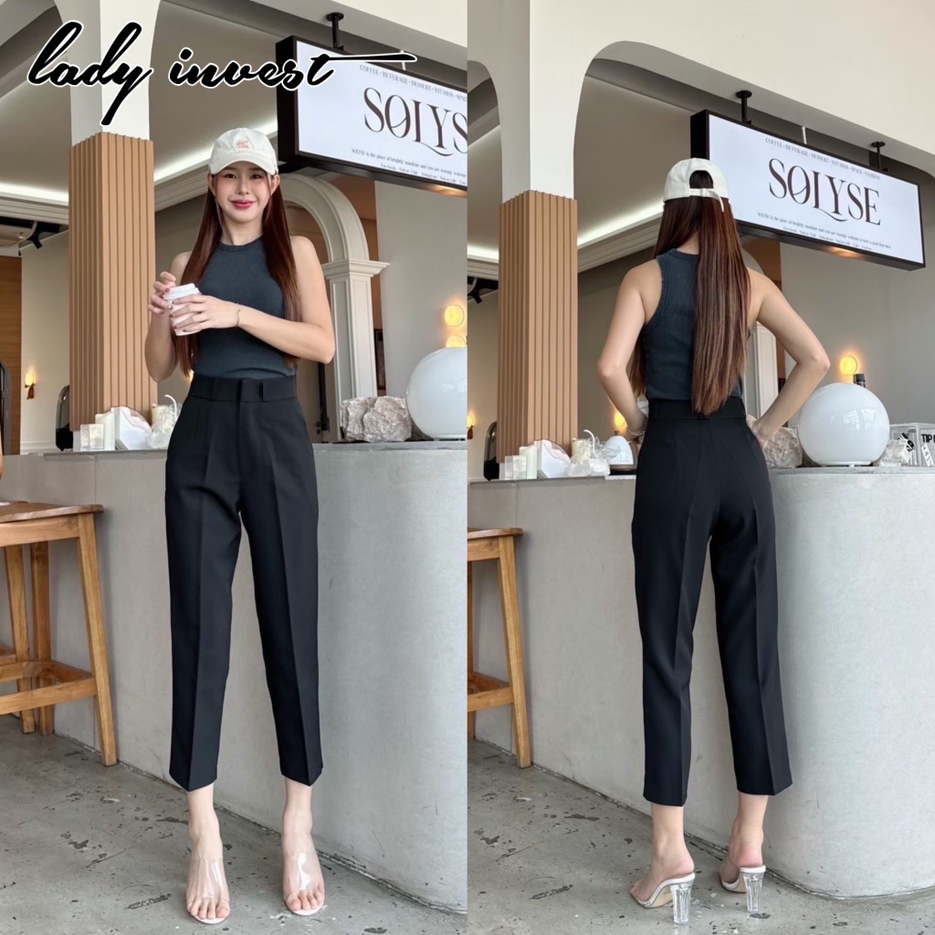 Mini Pants ( กระบอกเล็ก ) ยาว35นิ้ว กางเกงทรงบอย ใส่ทำงานผู้หญิง สีดำ LT24