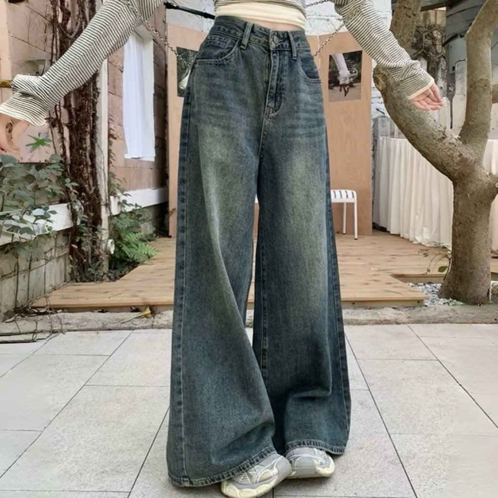 #1987 (XS-6XL)กางเกงยีนส์ขากระบอกใหญ่ baggy jeans สีสนิม