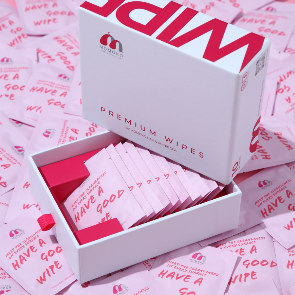 (ขนาดใหม่) Momoko Premium Wipes กล่อง 10 ซอง (แผ่นเช็ดทำความสะอาดกระเป๋าและรองเท้าหนังแบรนด์เนม) - รูปที่ 4