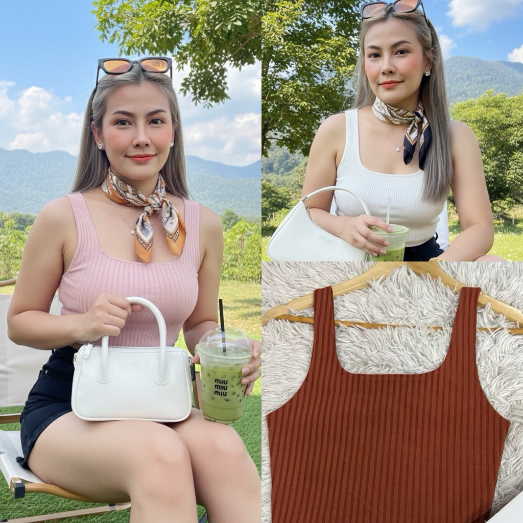 sns82🍰เสื้อกล้ามผ้าร่องไฮโซ🍨เนื้อผ้าโพลีเอสเตอร์🍧ทรงคอยู