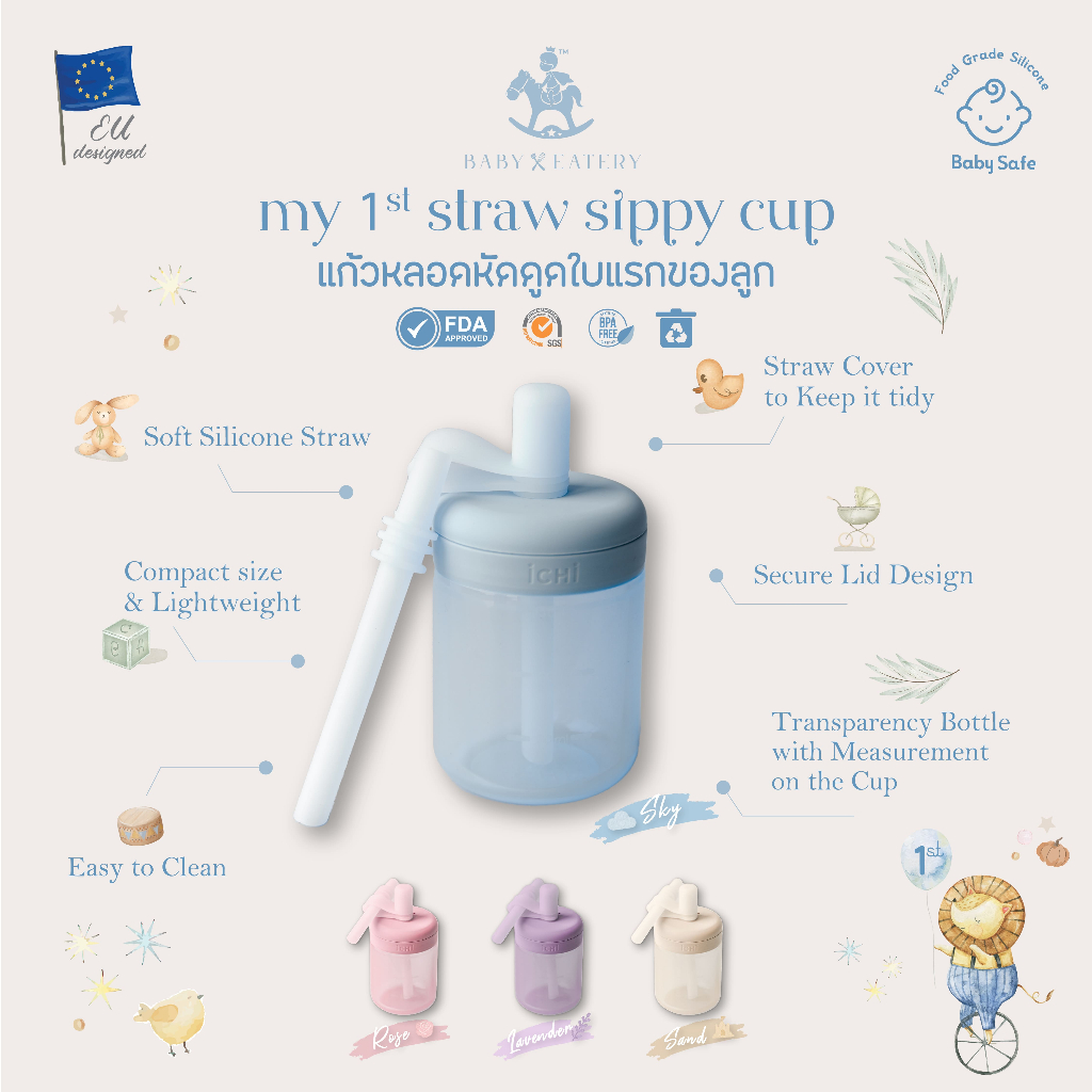 iCHi My 1st Straw Sippy Cup แก้วหัดดูด แก้วหลอดเด็ก 6 เดือนขึ้นไป ไม่หก ปลอดภัย อบ UV ได้