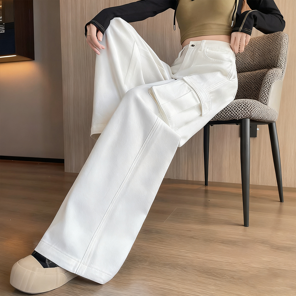 S-5XL กางเกงยีนส์เอวสูงทรงคาร์โก้สำหรับผู้หญิง สีขาว ไซส์ครบ ใส่สบาย ทรงหลวมเท่ๆ เหมาะกับทุกโอกาส ราคา ถูกที่สุด ดีลบีเคเค แกลเลอรีภาพที่ 7