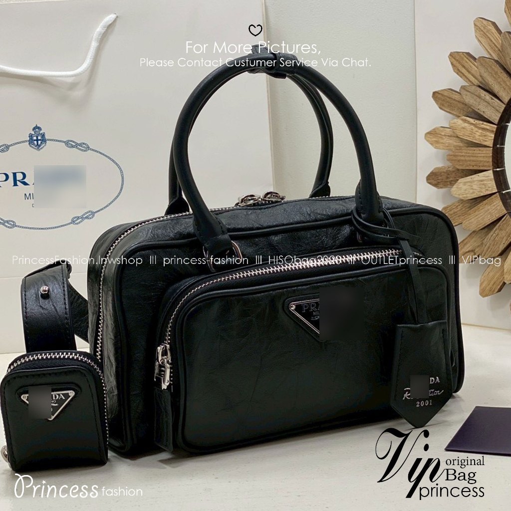 พร้อมส่ง ORI หนังแท้ | P.An-tique nappa top-handle bag  กระเป๋าสะพายทรง keepall มีช่องซิปด้านหน้าพร้