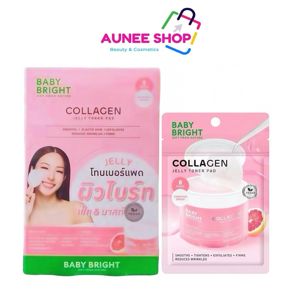 ส่งฟรี/มีไลฟ์ (กล่องx6) Baby Bright Collagen Jelly Toner Pad เบบี้ไบรท์ คอลลาเจน เจลลี่ โทนเนอร์ แพด 33 กรัม