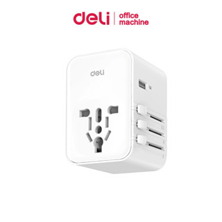 Deli ปลั๊กแปลงสากล อแดปเตอร์แปลงขา USB A+C ชาร์จเร็ว 75w หัว…