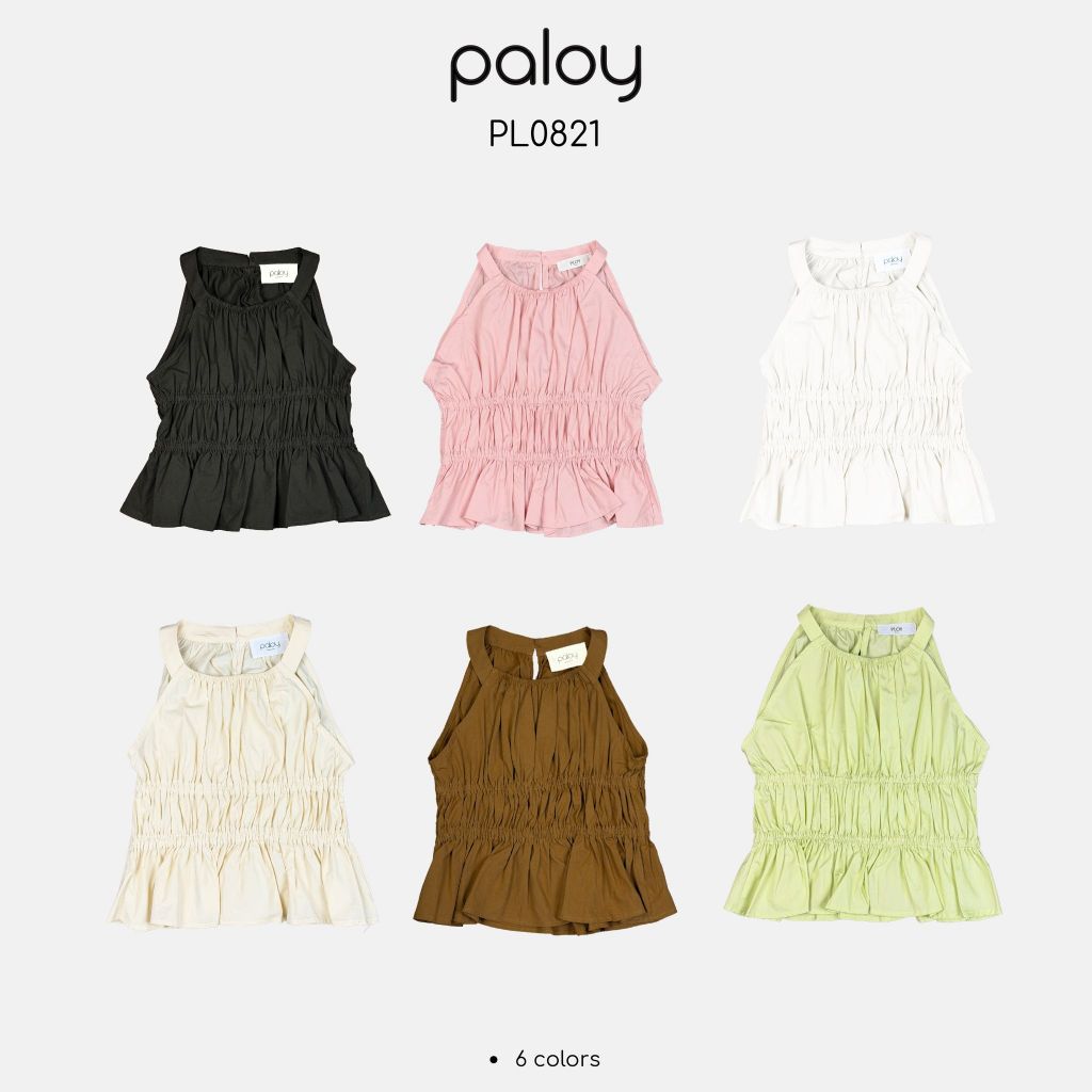 Paloy - PL0821 เสื้อแขนกุดผู้หญิง แต่งจับจีบ ชายระบาย