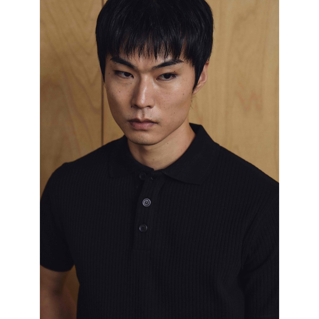 Pmith - Luke Ribbed Polo Shirt - Black