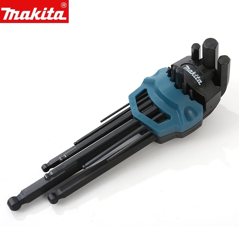 Makita B-65894 Ball End L-shaped EXTENDED ALLEN Wrench Set ไขควง 6 จุด Hex 9 ชิ้นซ่อมเครื่องมือ ALLE
