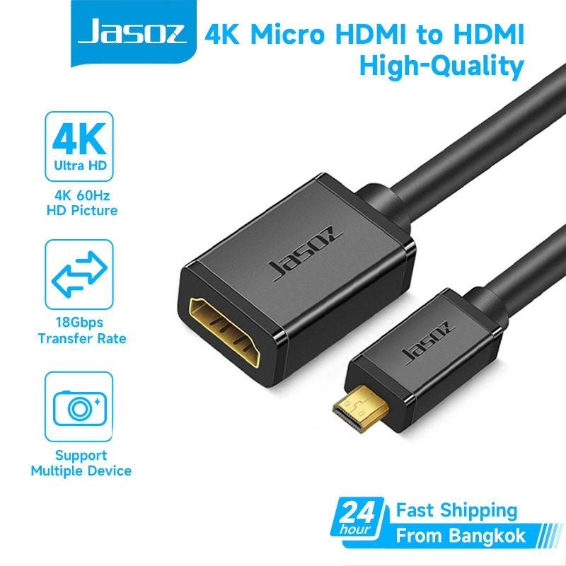 ⚡COD⚡Jasoz สาย Micro HDMI to HDMI 2.0 4K 60Hz Cable Mini HDMI to HDMI  Adapter รองรับ Camera Gopro