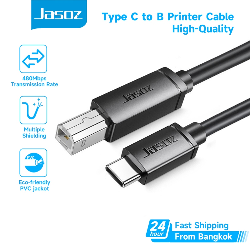 Jasoz สาย Type C ปริ้นเตอร์ Printer Cable USB Printer สาย เครื่องพิมพ์ USB C to Type B 2.0 Cable