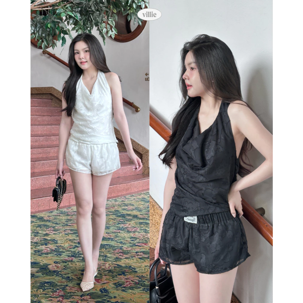 villie Tender Top and Shorts เสื้อคล้องคอและกางเกงขาสั้นผ้าลูกไม้ซีทรู