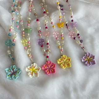 A082 สร้อยลูกปัดเชือกเทียนจี้ดอกล้วยไม้ สร้อยเชือกเทียน