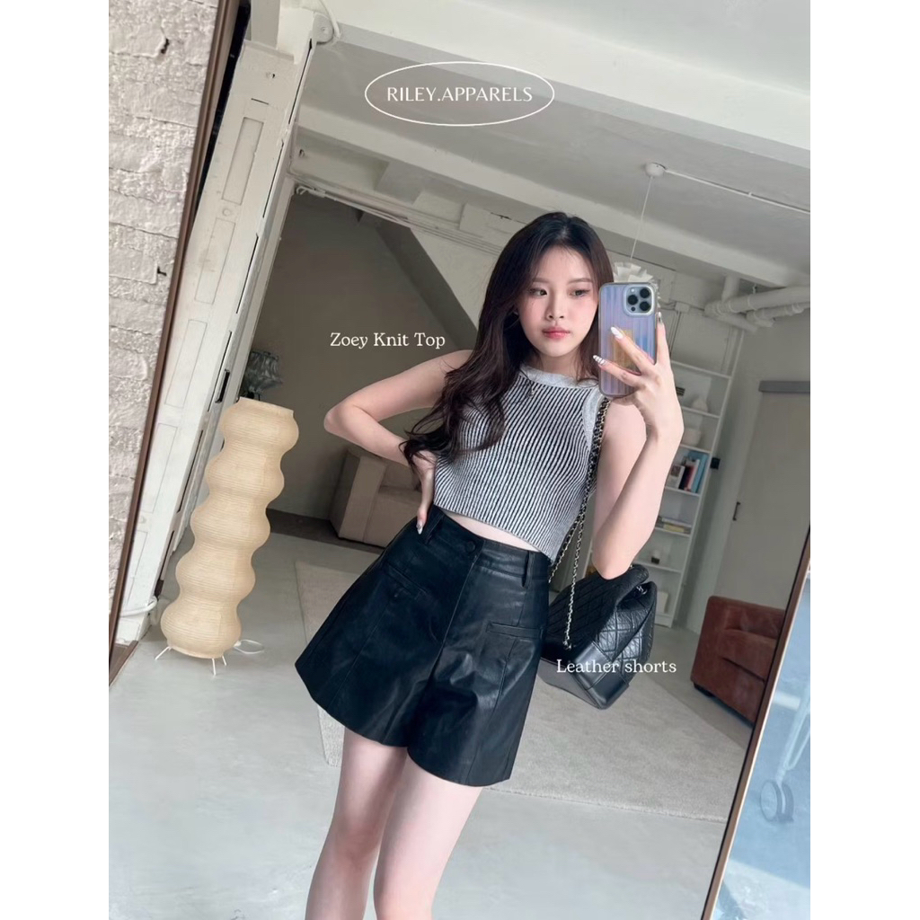 Riley.apparels - Leather Shorts 9091 กางเกงขาสั้นหนัง สีดำ size L