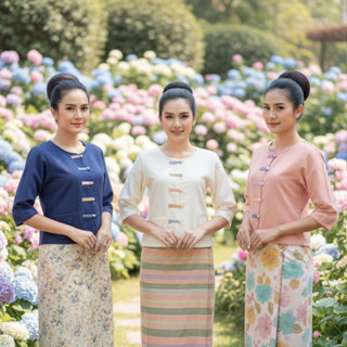 เก็บเงินปลายทาง เสื้อพื้นเมือง อี่นาย กาสะลอง แขนสามส่วน