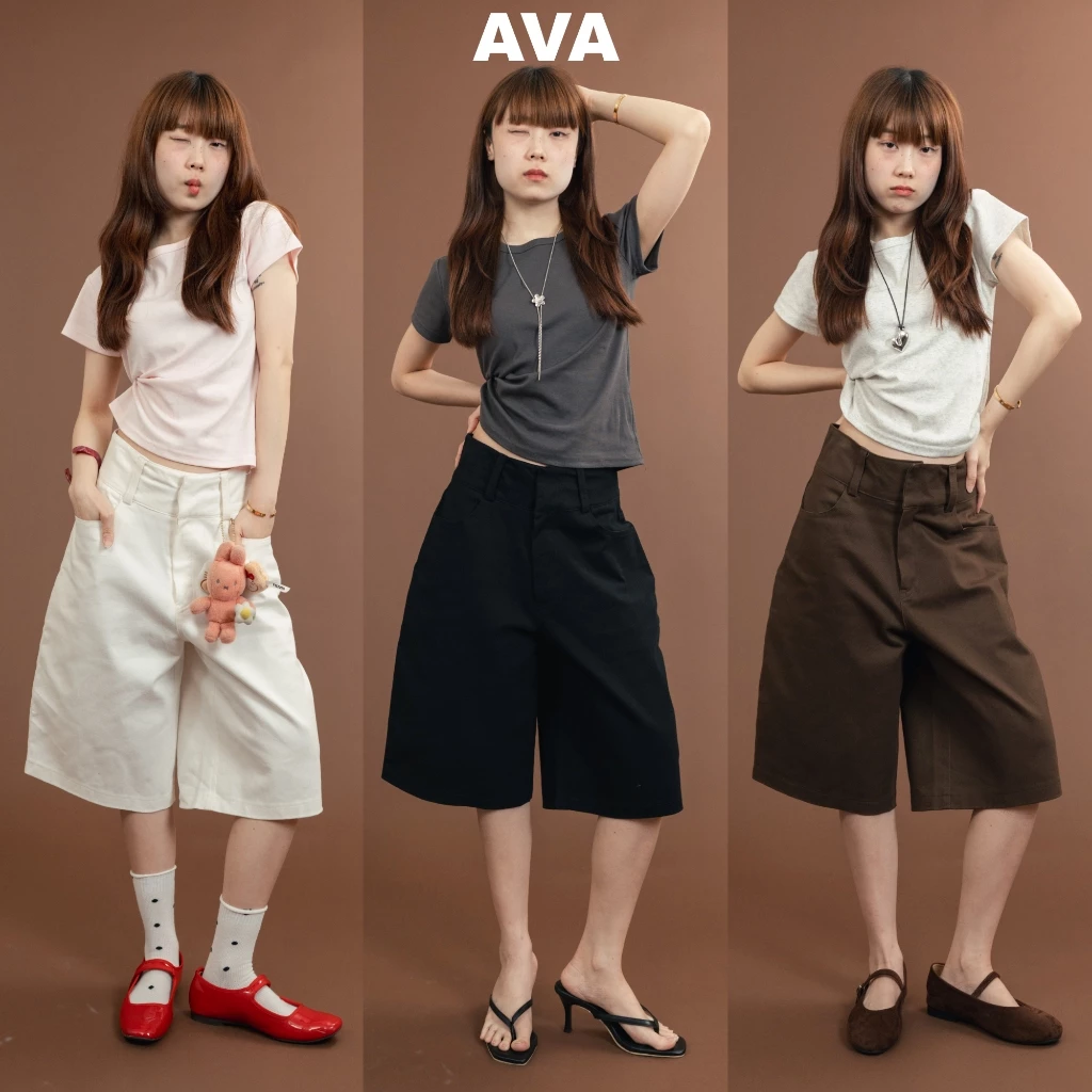 Ava_SP097 – กางเกงทรงจอร์จ สามส่วน ผ้าคอตตอนยีนส์ ใส่สบาย พรางต้นขา ใส่ได้ทั้งเอวสูงและเอวต่ำ