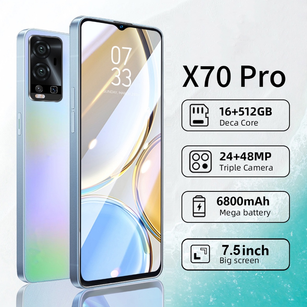 โทรศัพท์ X70 Pro 5G แรม16GB รอม512GB รองรับ 2 ซิมการ์ด รองรับแอพธนาคาร 6800mAh ชาร์จเร็ว 7.5 นิ้ว สม