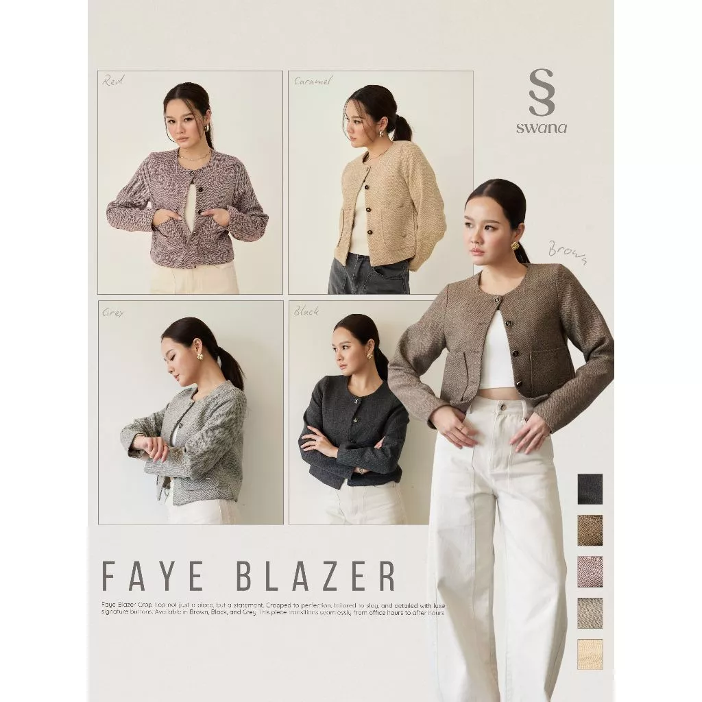 ** พร้อมส่ง ** Swana.ss - Faye blazer crop top (S-7XL) 🌼🤍 เสื้อครอปเบเซอร์ ผ้าทวิตทอกระสอบ