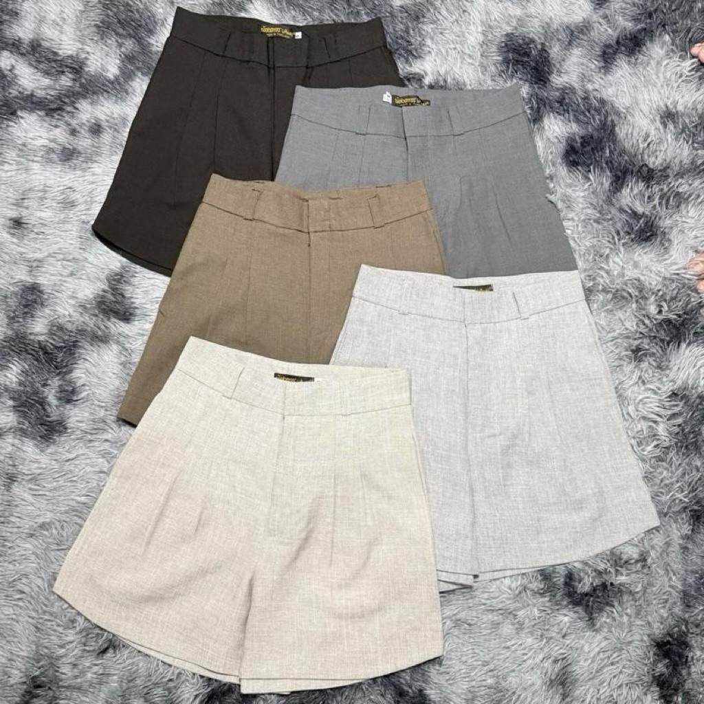 กางเกงขาสั้นทรงบาร์บี้ผ้าโซดา ปลายขาโค้งเว้า สาวอวบใส่ได้ S-3XL