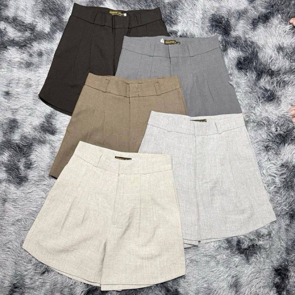 กางเกงขาสั้นทรงบาร์บี้ผ้าโซดา ปลายขาโค้งเว้า สาวอวบใส่ได้ S-3XL