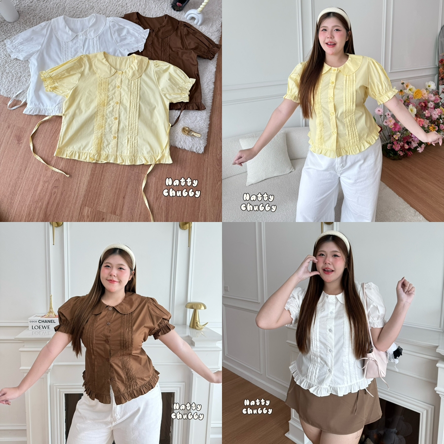 เสื้อคอบัวแขนตุ๊กตา เรียบร้อย ให้ลุคลูกคุณหนู มีเชือกมัดหลัง เสื้อผ้าสาวอวบอ้วน พลัสไซส์ ไซส์ใหญ่ NC
