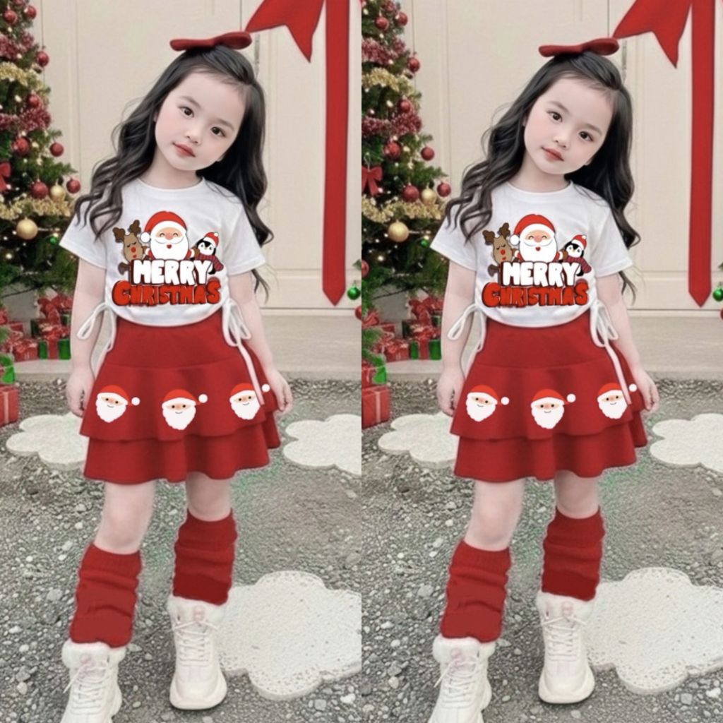 ✅พร้อมส่ง✅ชุดคริสต์มาส เสื้อคอตต้อนนุ่มๆสกรีนลายแน่นๆ คู่กระโปรงน่ารัก พร้อมของแถมสุดคุ้ม (กิ๊บโบว์+ถุงขา)kt