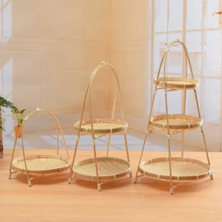 ส่งด่วน🇹🇭ชั้นวางขนม ชั้นสานไม้ไผ่ จัดเบรค ชั้นวางอาหาร โชว์ส…