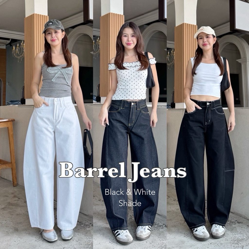 New!! Barrel jeans โทนเฉดสีขาว/ดำ ดำฟอก กางเกงยีนส์ทรงบาเรล