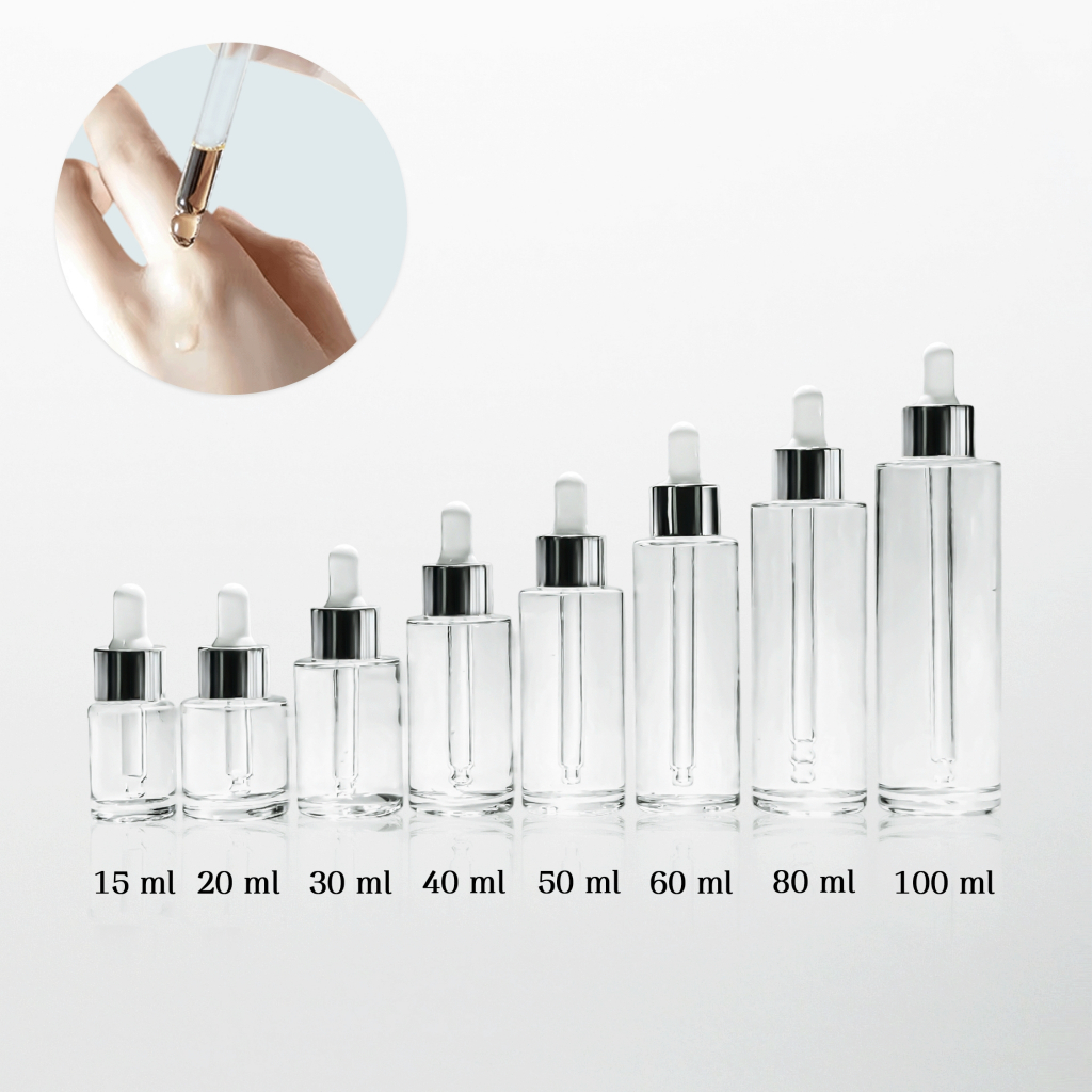 [COSS]ขวดแก้วคอตัดใส GB20-PURE 15-100ml ฝาดรอปเปอร์ หัวบีบหยด ใส่เซรั่ม ขวดแบ่ง พร้อมส่ง ราคาถูก