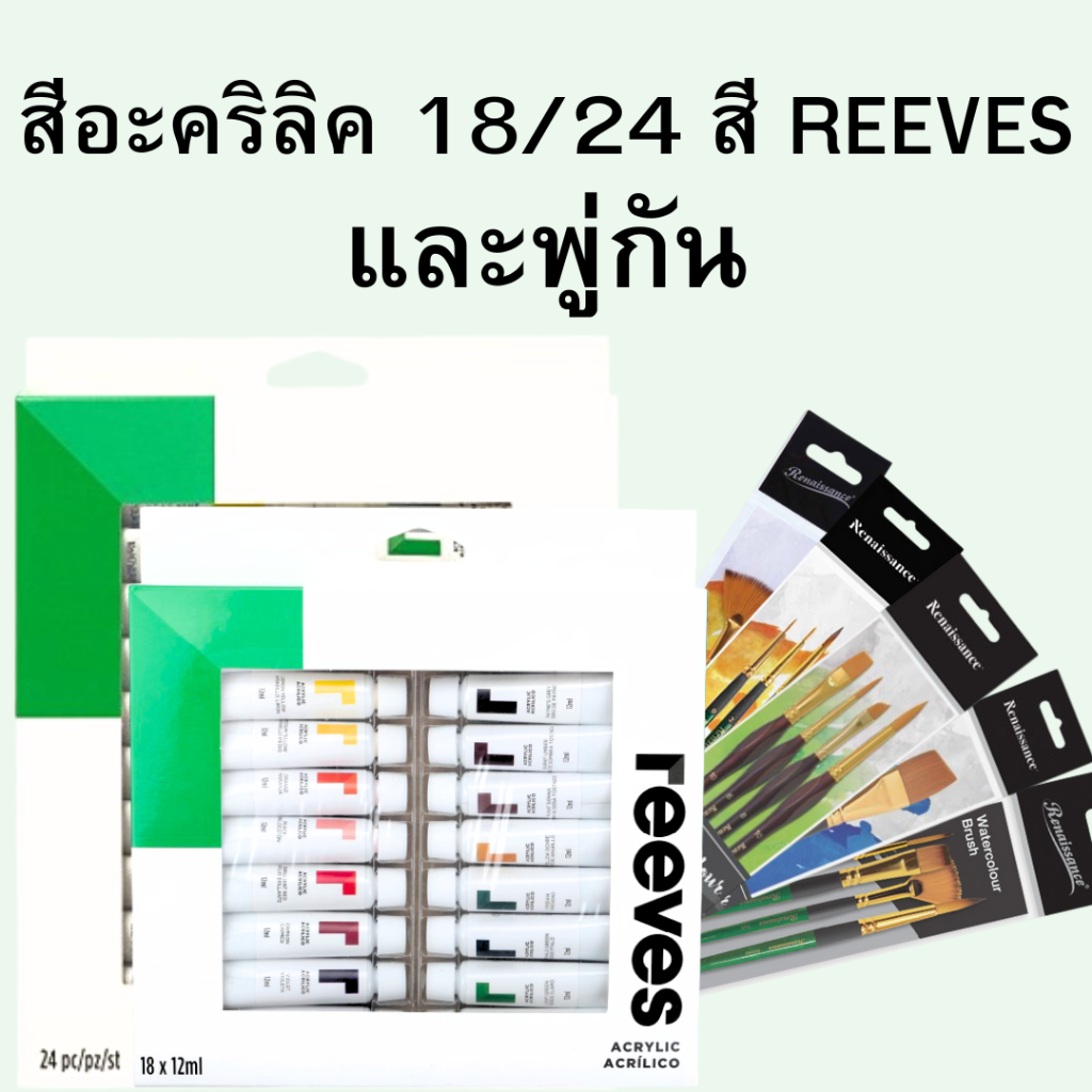 สีอะคริลิค 18 / 24 สี 12/10 มล. REEVES และพู่กัน