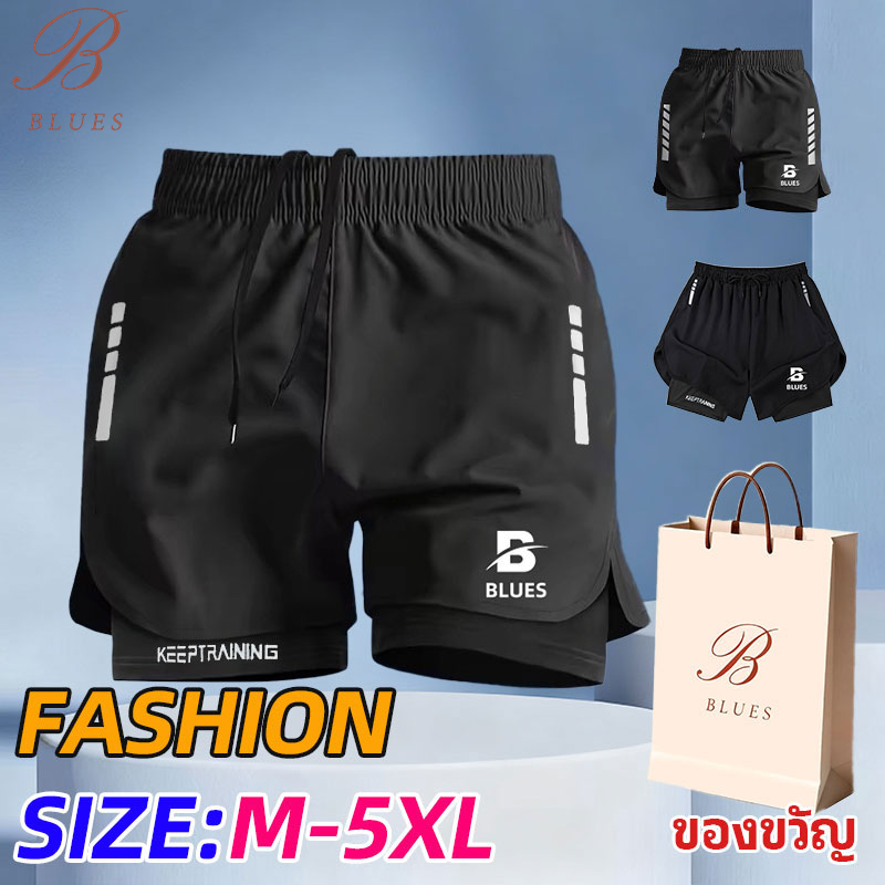 B BLUES กางเกงขาสั้นผู้ชาย M-5XL สุดฮิต! ใส่สบาย ยืดหยุ่น ระบายอากาศดี แห้งเร็ว เหมาะสำหรับออกกำลังกายและวิ่ง