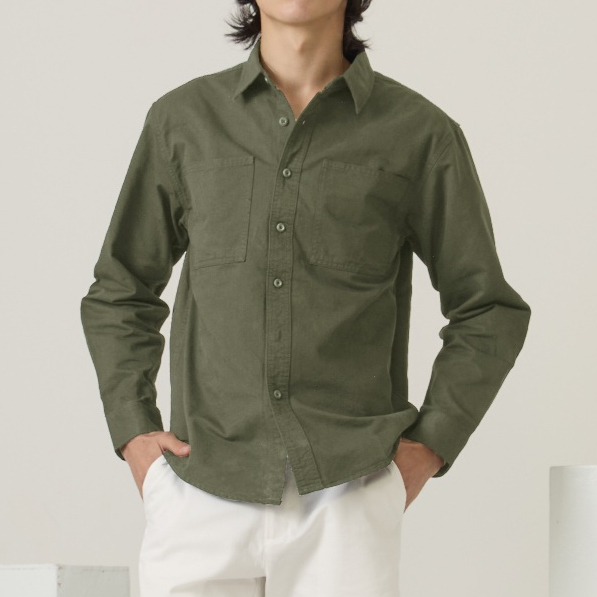 TWENTYSECOND เสื้อเชิ้ตแขนยาว ผ้าคอตต้อนทวิล 2 กระเป๋า รุ่น Standard Utility Shirt - เขียว / Olive