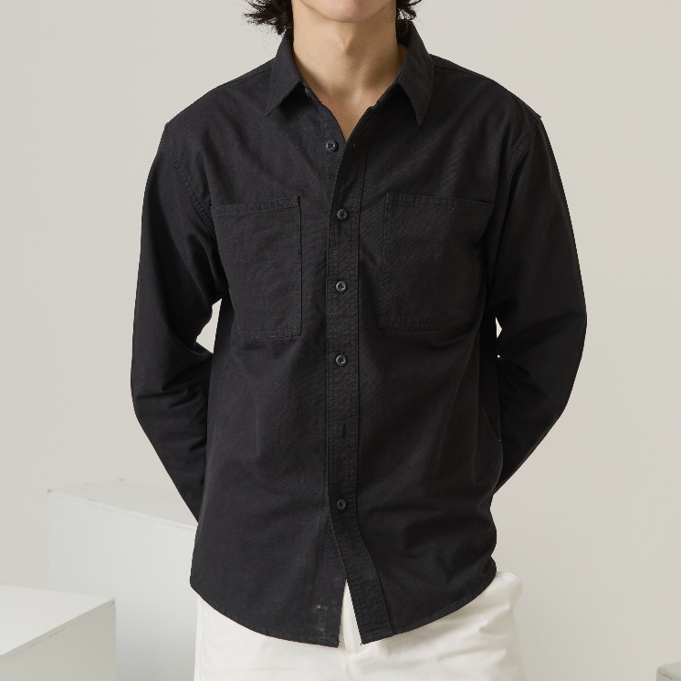 TWENTYSECOND เสื้อเชิ้ตแขนยาว ผ้าคอตต้อนทวิล 2 กระเป๋า รุ่น Standard Utility Shirt - ดำ / Black