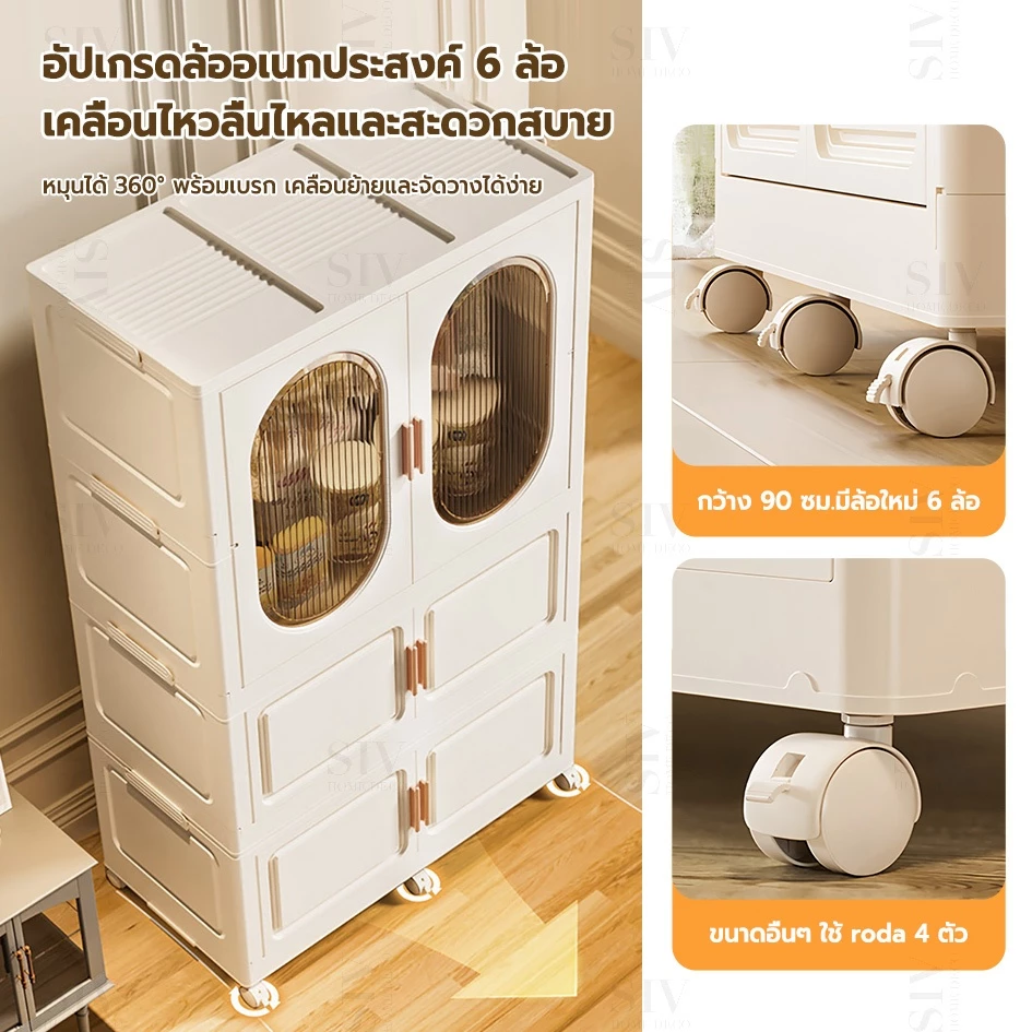 【ขนาดใหญ่พิเศษ 80-90cm】SIV ตู้เสื้อผ้าเด็ก ตู้เก็บของพลาสติกมีล้อสำหรับเสื้อผ้าเด็ก ของเล่น thumbnail 6