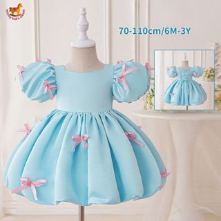 🇹🇭ส่งไวทันที 🇹🇭 ชุดราตรีเด็ก (ED15) สีฟ้า แขนพอง ตุ๊กตา ชุดเ…