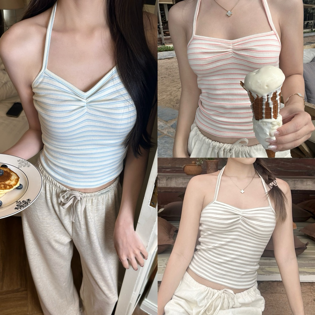 Serlyn | Gelato top🍨 เสื้อสายเดี่ยวฮอลเตอร์ลายทาง ผ้าคอตตอนนิ่มใส่สบาย
