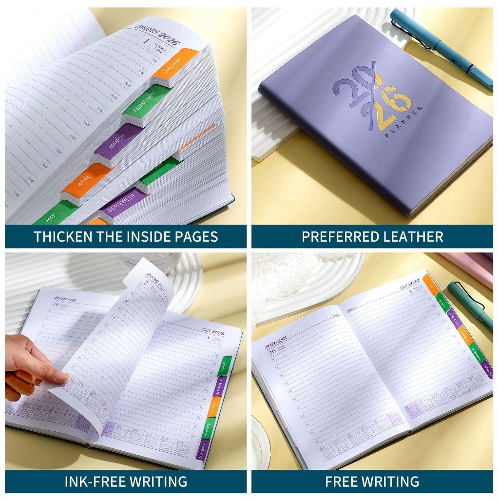 2026 โน้ตบุ๊ค A5 รายวัน/รายสัปดาห์ 365 วันภาษาอังกฤษด้านในนุ่มปฏิทินนักเรียนโรงเรียน Office Agenda เครื่องเขียน