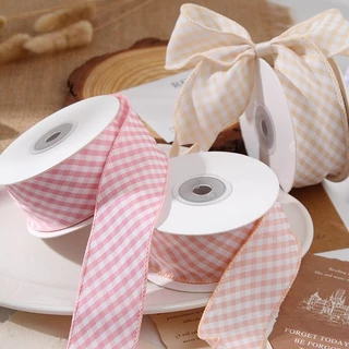 พร้อมส่ง ริบบิ้นผ้าลายตารางทะแยง สไตล์เกาหลี ขนาด 4 ซม.