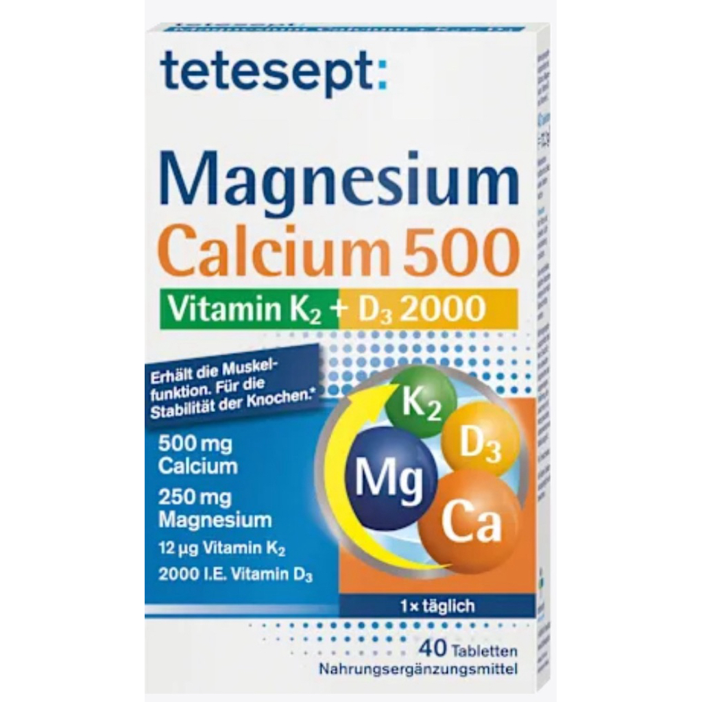 Tetesept Magnesium Calcium 500 Vitamin K2 + D3 2000IU ขยาด 40เม็ด