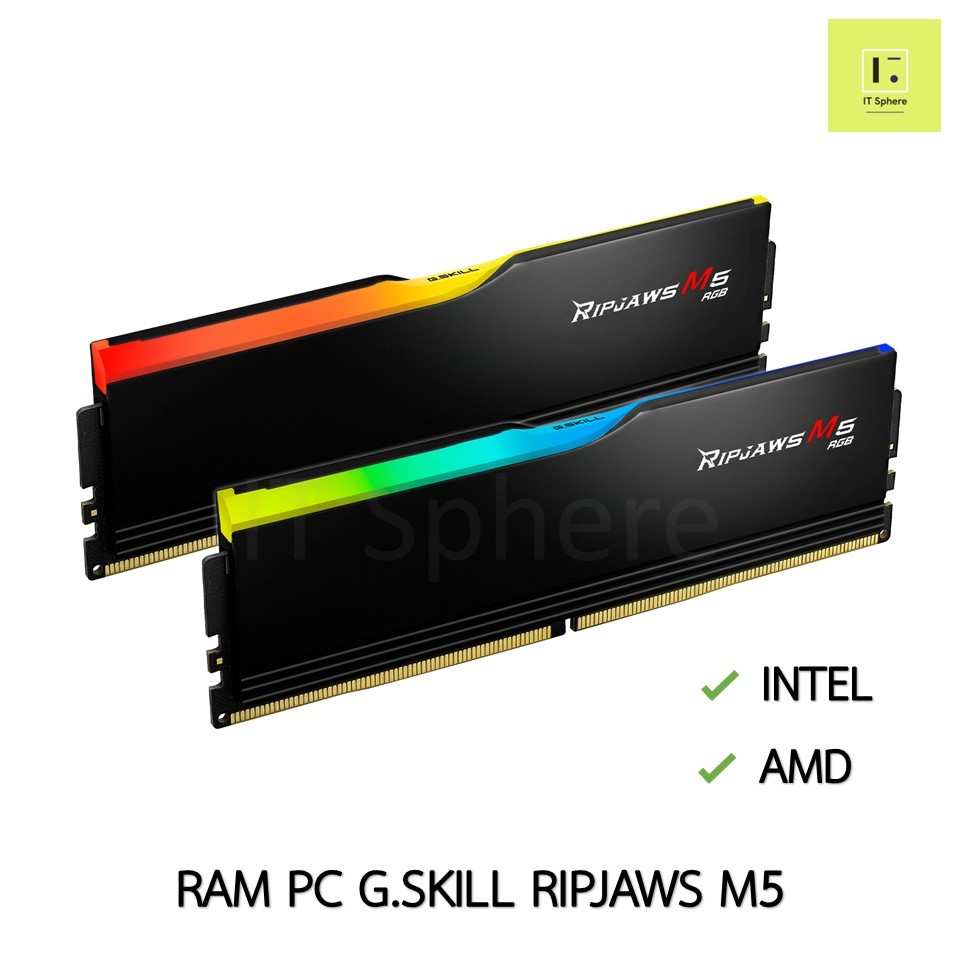 [32-96 GB] RAM G.SKILL RIPJAWS M5 RGB BLACK DDR5 PC 32GB 48GB 64GB 96GB สีดำ ดำ BUS 5200 5600 6000 6
