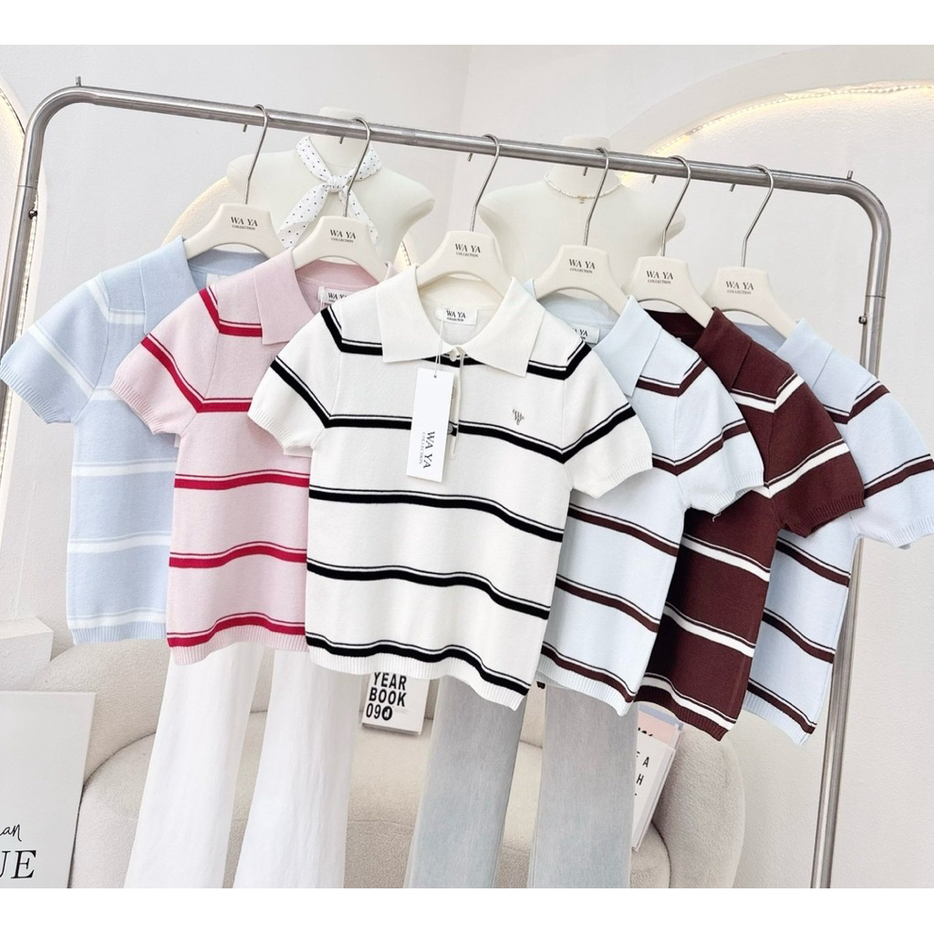 WAYA Collection 25108 เสื้อไหมพรมคอปก ดีไซน์สีสันสดใส