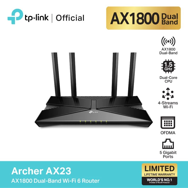 TP-LINK ARCHER AX23 AX1800 Dual-Band Wi-Fi 6 Router ( ไม่รองรับการใส่ซิม )