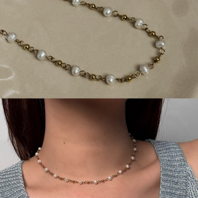 rosemary.co | poppy necklace (RM511) | 18k pvd gold plating สร้อยไข่มุก สร้อยทอง ไม่ลอกไม่ดำไม่แพ้ (พร้อมส่งในไทย)
