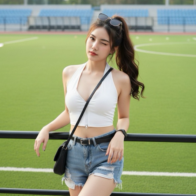 MML55🍄เสื้อครอปคล้องคอ🍬ซิปบนล่าง