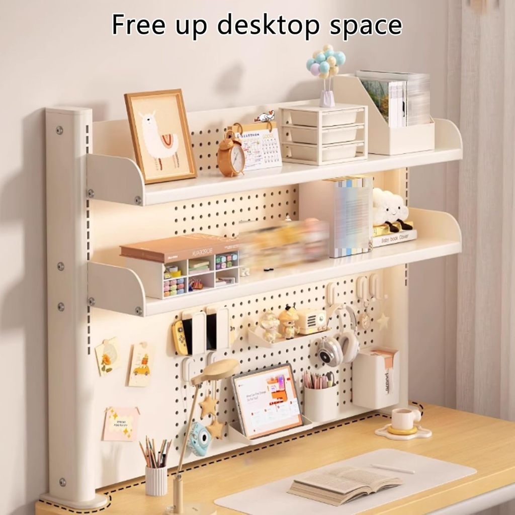 ชั้นวางโต๊ะคอม DIY Pegboard ปรับความสูงได้ โต๊ะเก็บของบนโต๊ะ ประหยัดพื้นที่เหล็กแข็งแรง