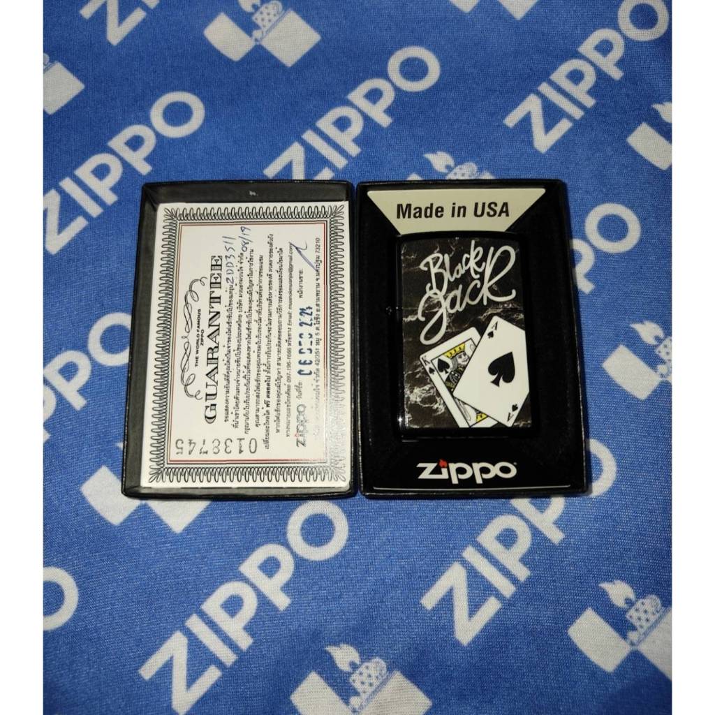 ซิปโป้ ของแท้ Zippo แท้ Black Jack Black ซิปโป้แท้รับประกันตลอดชีวิต (ของมือ1.5) แถมฟรีสำลี (เรยอน) 